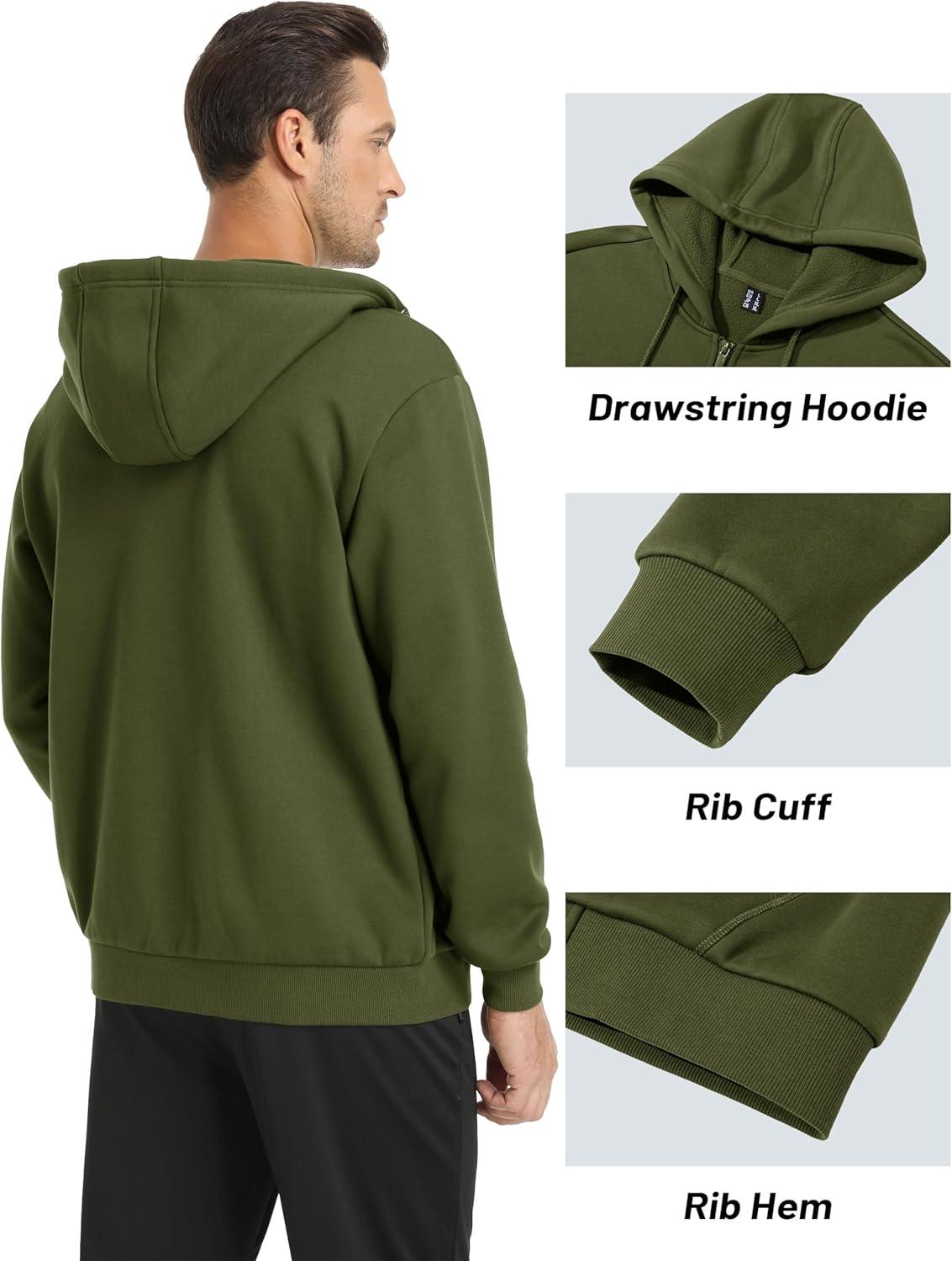 imageMAGCOMSEN Mens Hoodies Full Zip Up Sweatshirt Fleece Lined Midweigt Hooded Jacket with Pockets Casual Sports SweaterArmy Green