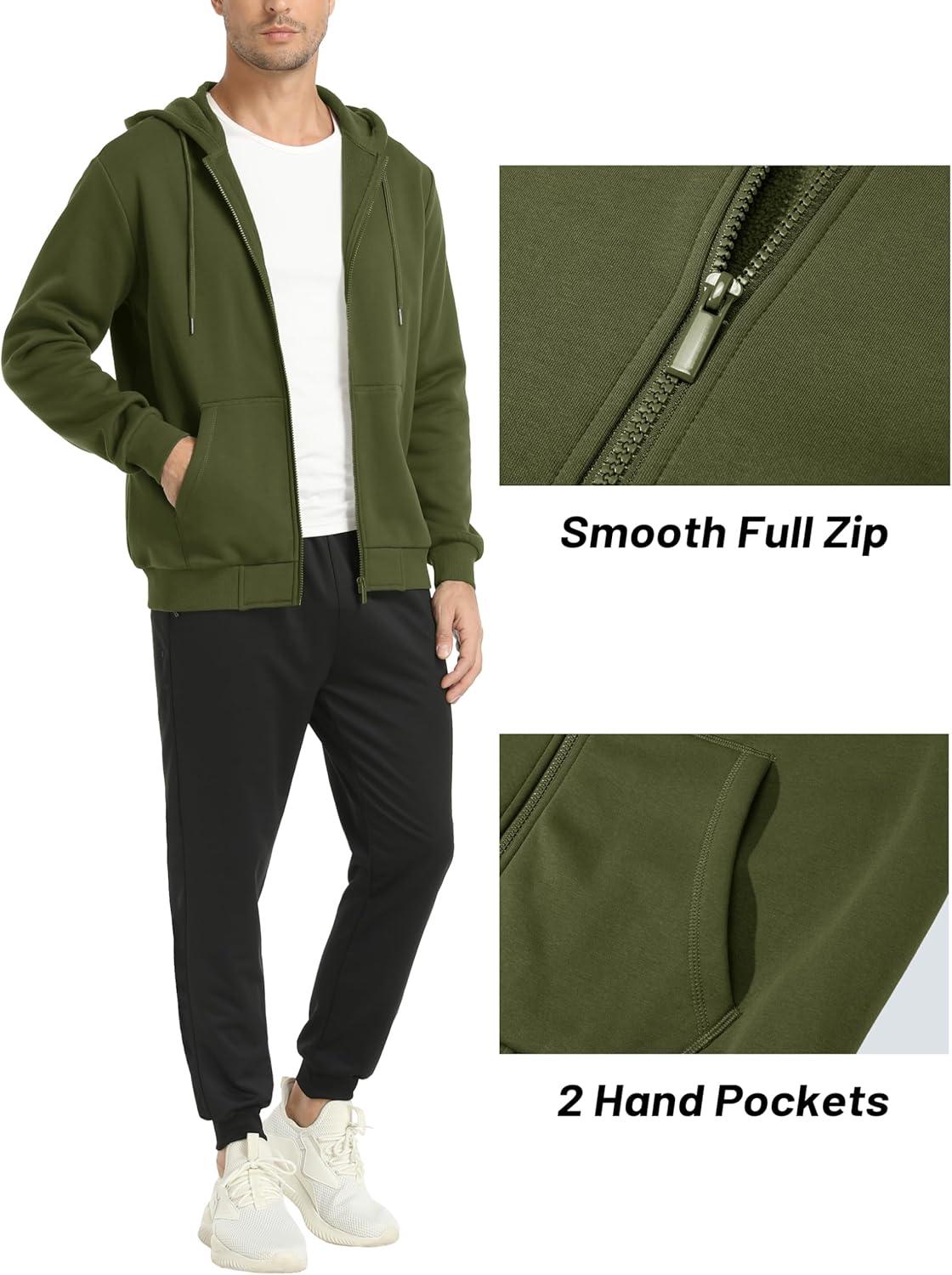 imageMAGCOMSEN Mens Hoodies Full Zip Up Sweatshirt Fleece Lined Midweigt Hooded Jacket with Pockets Casual Sports SweaterArmy Green