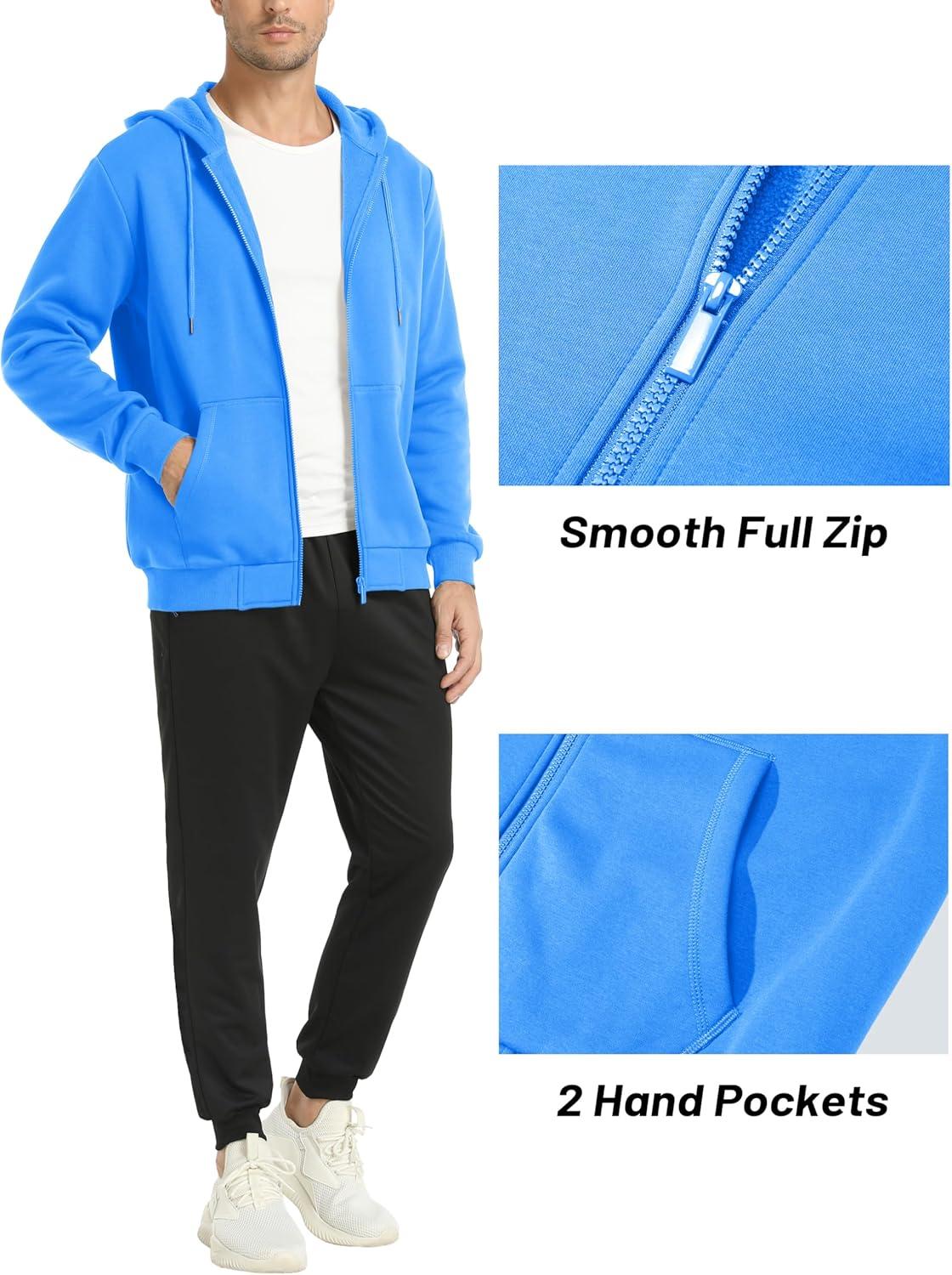 imageMAGCOMSEN Mens Hoodies Full Zip Up Sweatshirt Fleece Lined Midweigt Hooded Jacket with Pockets Casual Sports SweaterAzure