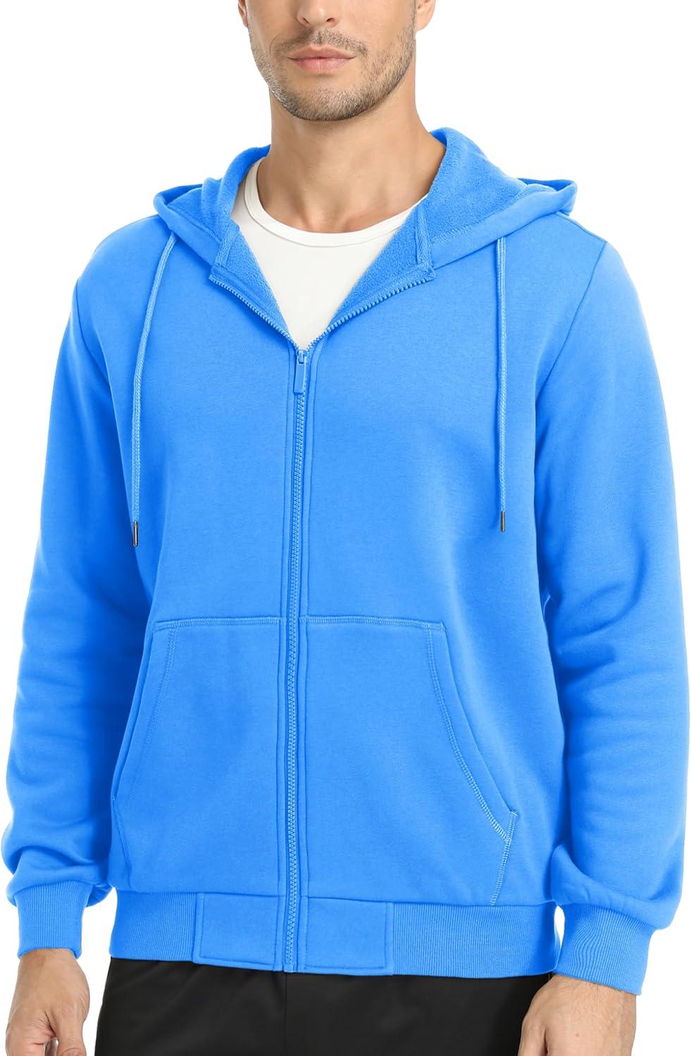 imageMAGCOMSEN Mens Hoodies Full Zip Up Sweatshirt Fleece Lined Midweigt Hooded Jacket with Pockets Casual Sports SweaterAzure