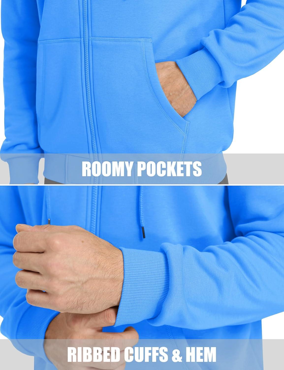 imageMAGCOMSEN Mens Hoodies Full Zip Up Sweatshirt Fleece Lined Midweigt Hooded Jacket with Pockets Casual Sports SweaterAzure
