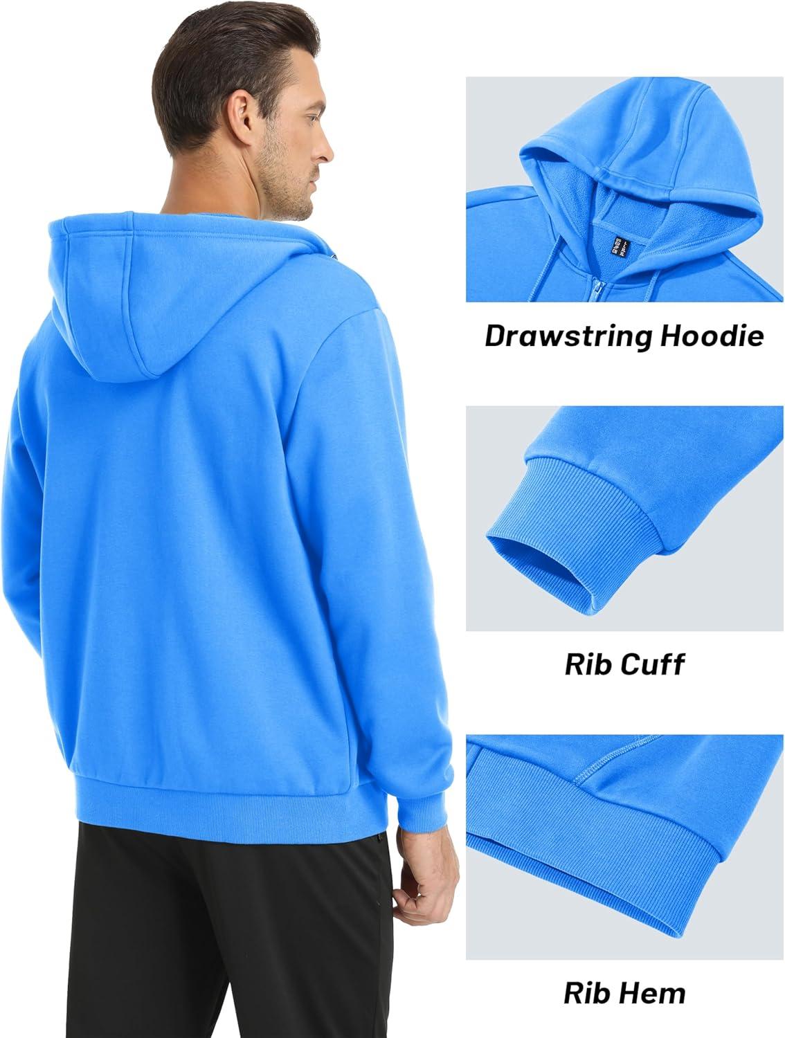 imageMAGCOMSEN Mens Hoodies Full Zip Up Sweatshirt Fleece Lined Midweigt Hooded Jacket with Pockets Casual Sports SweaterAzure