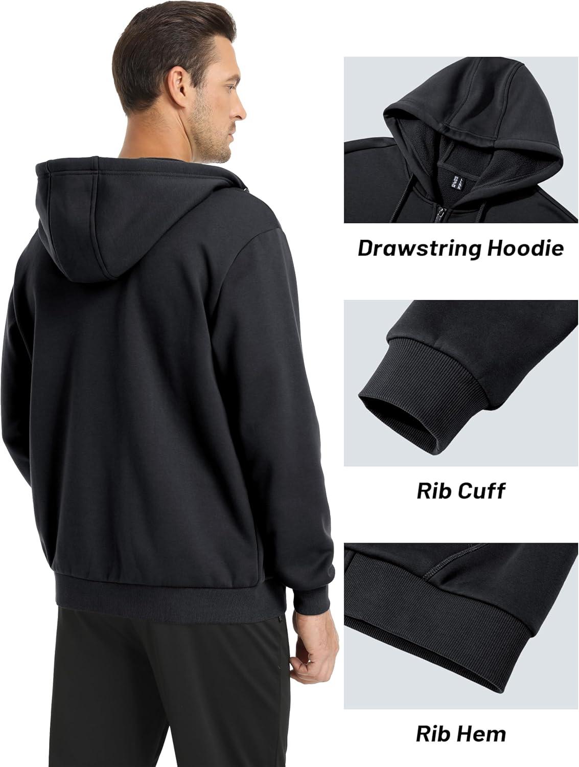 imageMAGCOMSEN Mens Hoodies Full Zip Up Sweatshirt Fleece Lined Midweigt Hooded Jacket with Pockets Casual Sports SweaterBlack