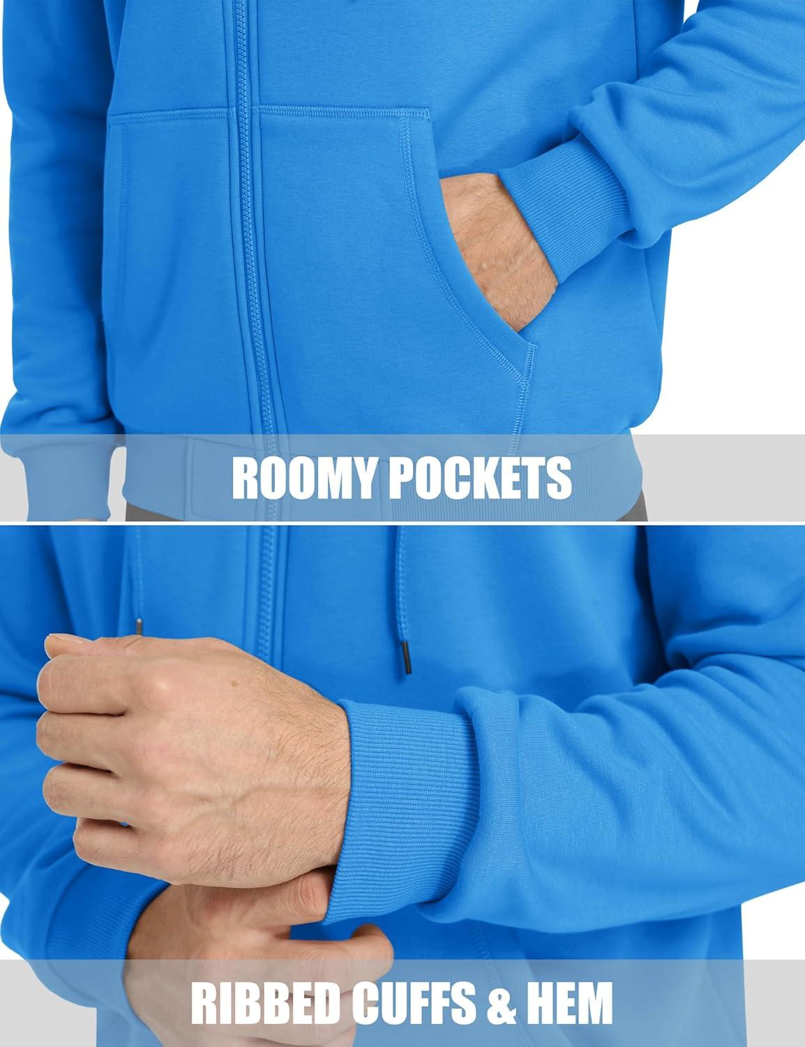 imageMAGCOMSEN Mens Hoodies Full Zip Up Sweatshirt Fleece Lined Midweigt Hooded Jacket with Pockets Casual Sports SweaterBlue Green