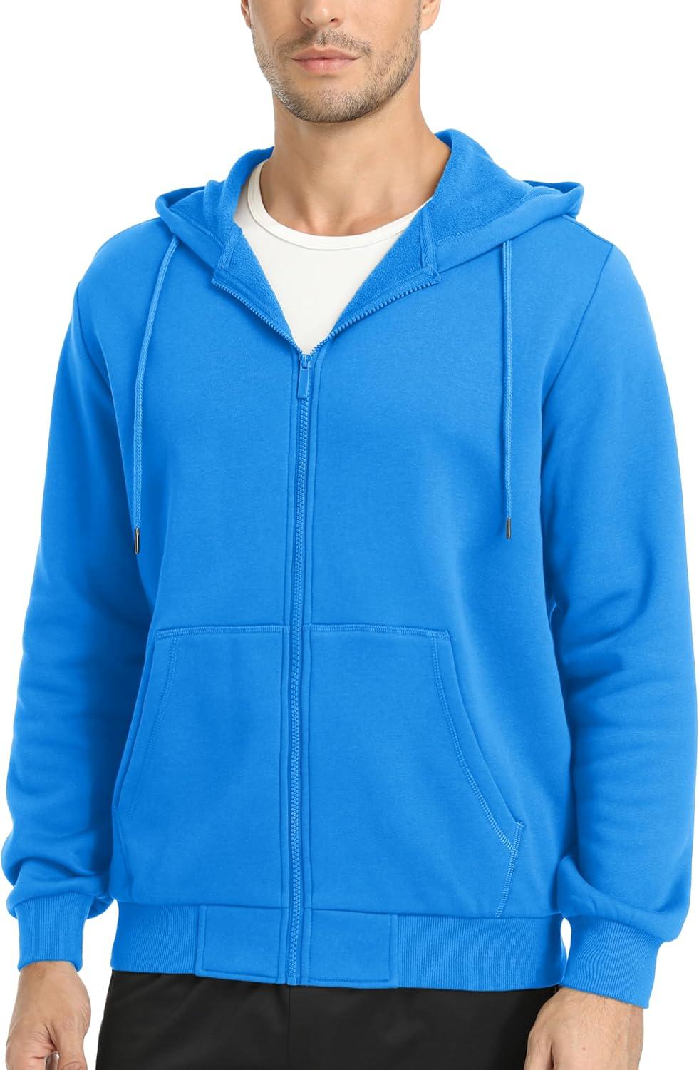 imageMAGCOMSEN Mens Hoodies Full Zip Up Sweatshirt Fleece Lined Midweigt Hooded Jacket with Pockets Casual Sports SweaterBlue Green