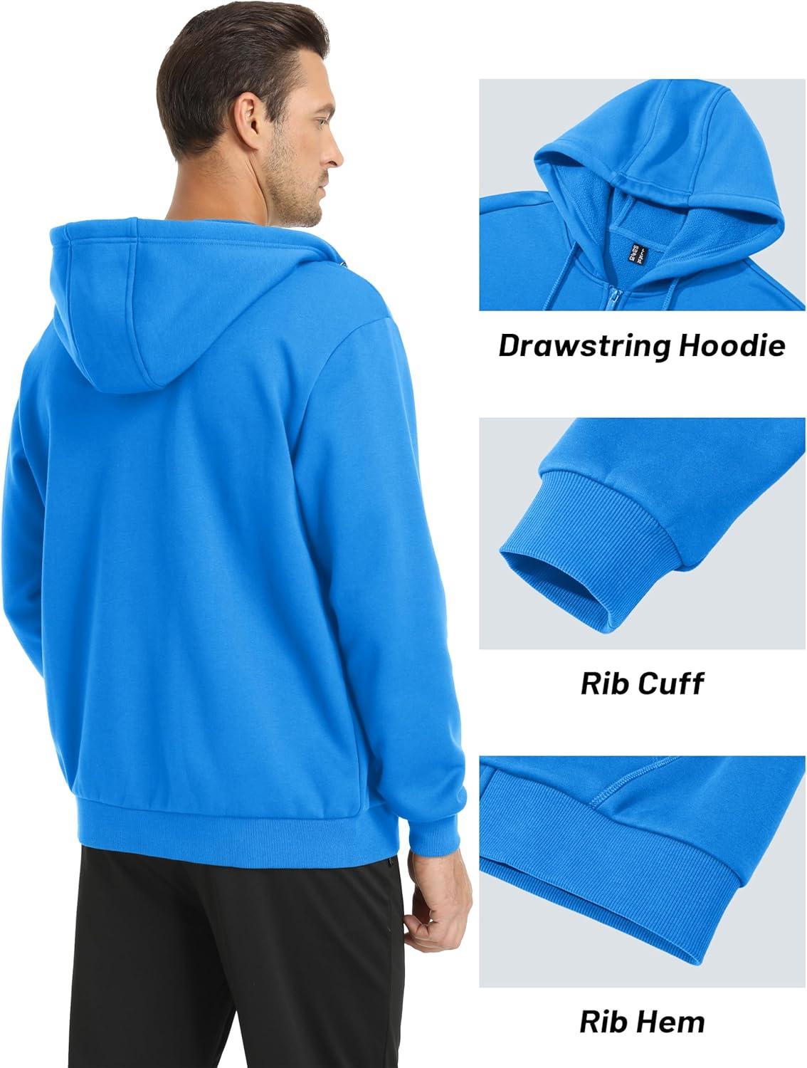 imageMAGCOMSEN Mens Hoodies Full Zip Up Sweatshirt Fleece Lined Midweigt Hooded Jacket with Pockets Casual Sports SweaterBlue Green