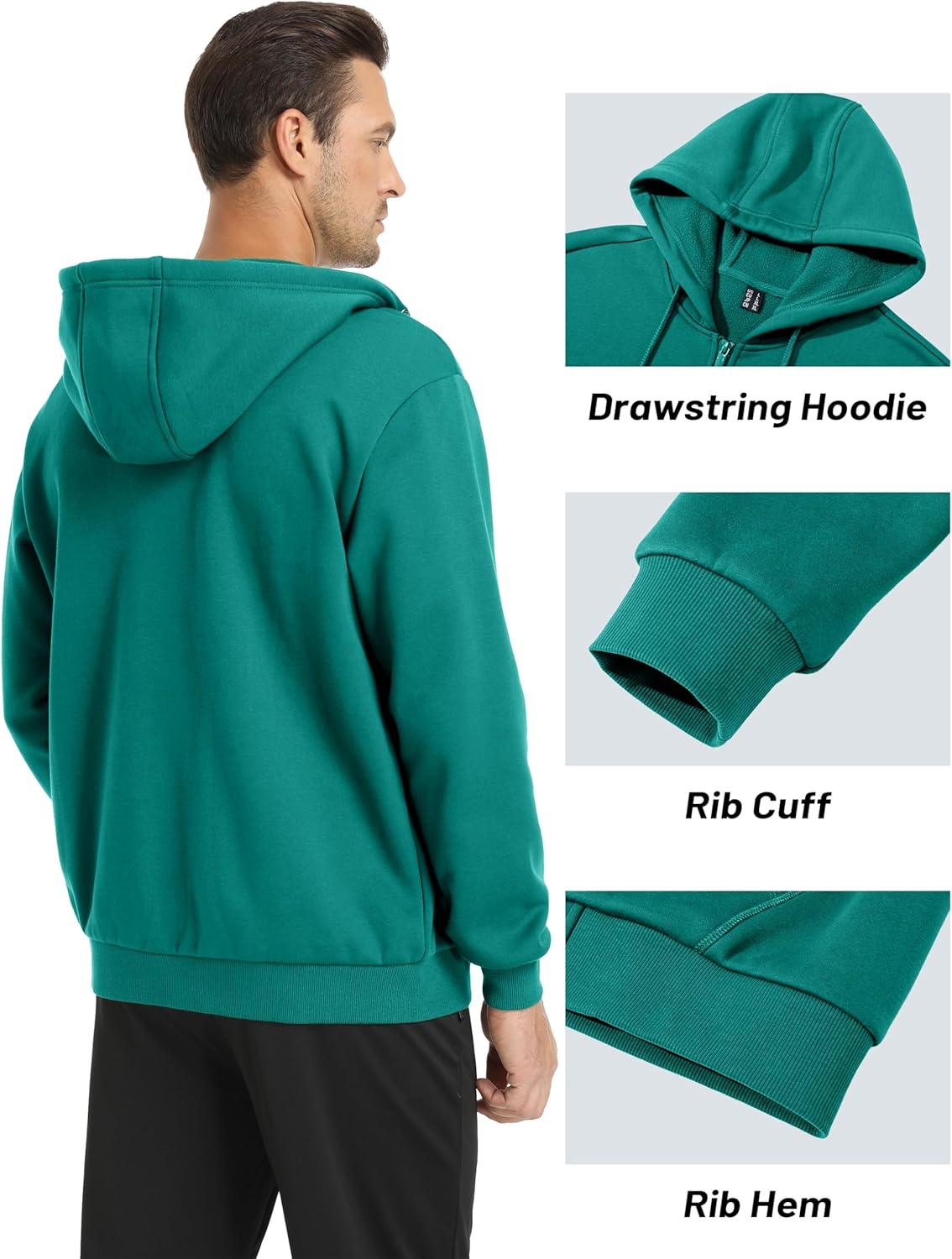 imageMAGCOMSEN Mens Hoodies Full Zip Up Sweatshirt Fleece Lined Midweigt Hooded Jacket with Pockets Casual Sports SweaterEmerald Green