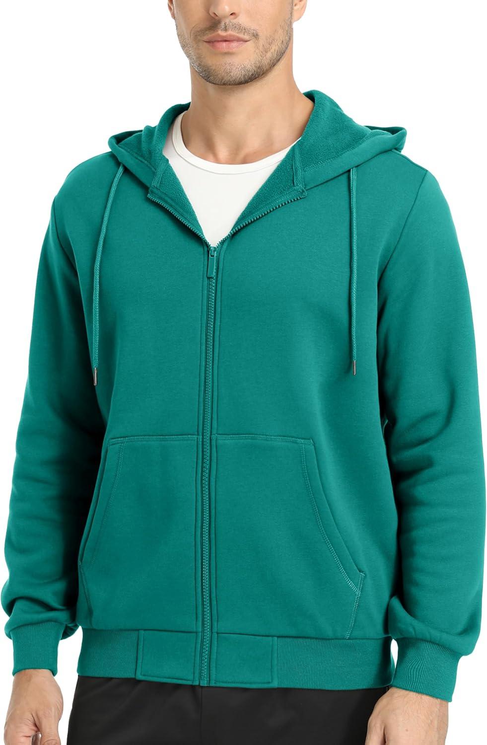 imageMAGCOMSEN Mens Hoodies Full Zip Up Sweatshirt Fleece Lined Midweigt Hooded Jacket with Pockets Casual Sports SweaterEmerald Green