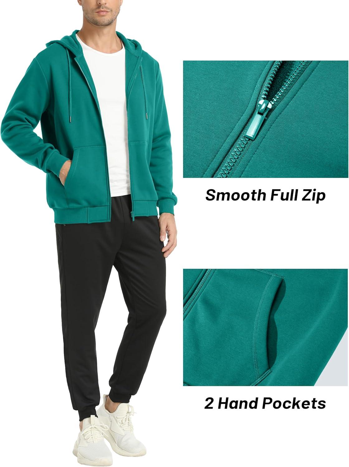 imageMAGCOMSEN Mens Hoodies Full Zip Up Sweatshirt Fleece Lined Midweigt Hooded Jacket with Pockets Casual Sports SweaterEmerald Green