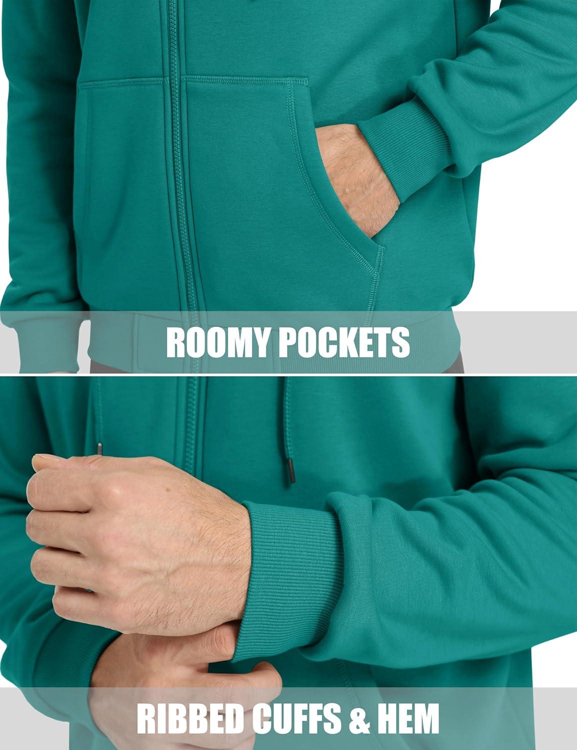 imageMAGCOMSEN Mens Hoodies Full Zip Up Sweatshirt Fleece Lined Midweigt Hooded Jacket with Pockets Casual Sports SweaterEmerald Green