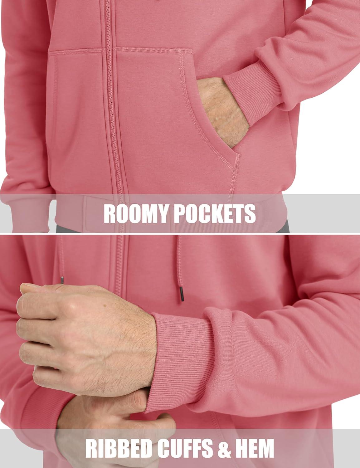 imageMAGCOMSEN Mens Hoodies Full Zip Up Sweatshirt Fleece Lined Midweigt Hooded Jacket with Pockets Casual Sports SweaterGrey Pink