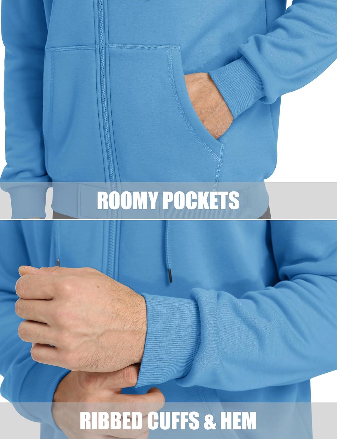 imageMAGCOMSEN Mens Hoodies Full Zip Up Sweatshirt Fleece Lined Midweigt Hooded Jacket with Pockets Casual Sports SweaterHaze Blue