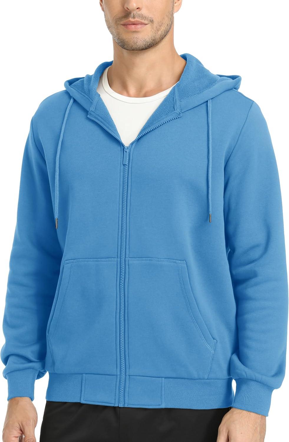 imageMAGCOMSEN Mens Hoodies Full Zip Up Sweatshirt Fleece Lined Midweigt Hooded Jacket with Pockets Casual Sports SweaterHaze Blue