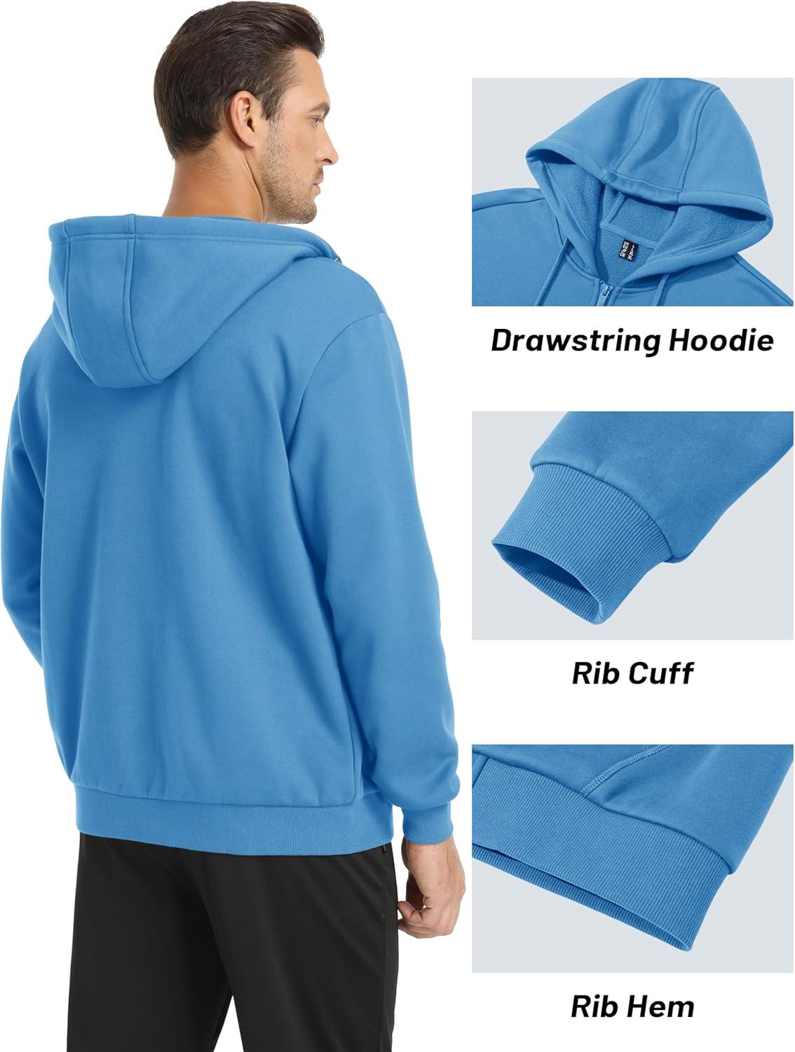 imageMAGCOMSEN Mens Hoodies Full Zip Up Sweatshirt Fleece Lined Midweigt Hooded Jacket with Pockets Casual Sports SweaterHaze Blue