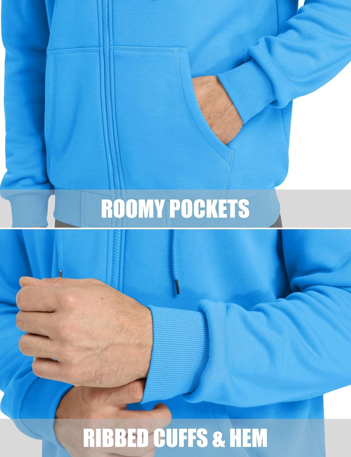 imageMAGCOMSEN Mens Hoodies Full Zip Up Sweatshirt Fleece Lined Midweigt Hooded Jacket with Pockets Casual Sports SweaterIce Blue