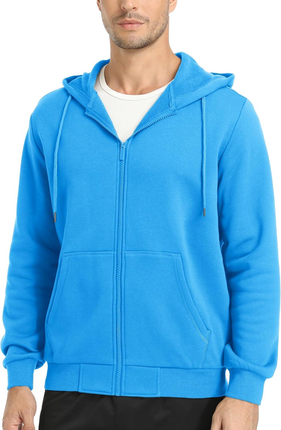 imageMAGCOMSEN Mens Hoodies Full Zip Up Sweatshirt Fleece Lined Midweigt Hooded Jacket with Pockets Casual Sports SweaterIce Blue