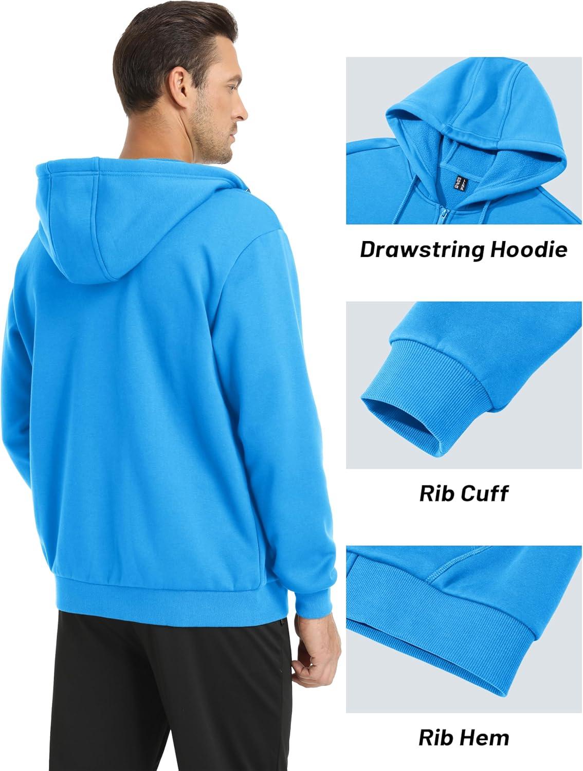 imageMAGCOMSEN Mens Hoodies Full Zip Up Sweatshirt Fleece Lined Midweigt Hooded Jacket with Pockets Casual Sports SweaterIce Blue