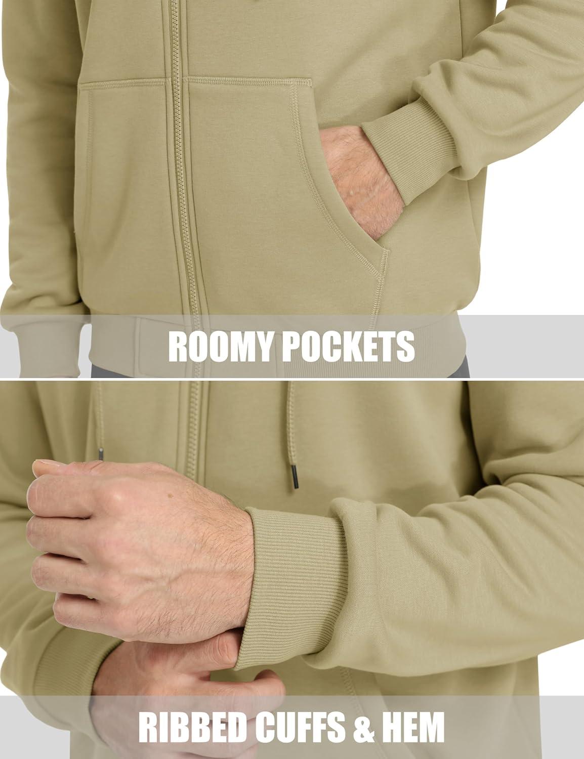 imageMAGCOMSEN Mens Hoodies Full Zip Up Sweatshirt Fleece Lined Midweigt Hooded Jacket with Pockets Casual Sports SweaterKhaki