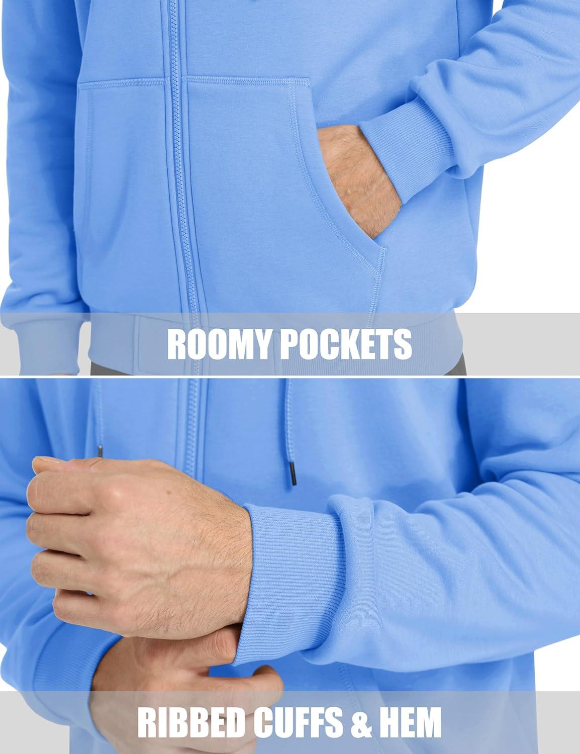 imageMAGCOMSEN Mens Hoodies Full Zip Up Sweatshirt Fleece Lined Midweigt Hooded Jacket with Pockets Casual Sports SweaterLight Blue