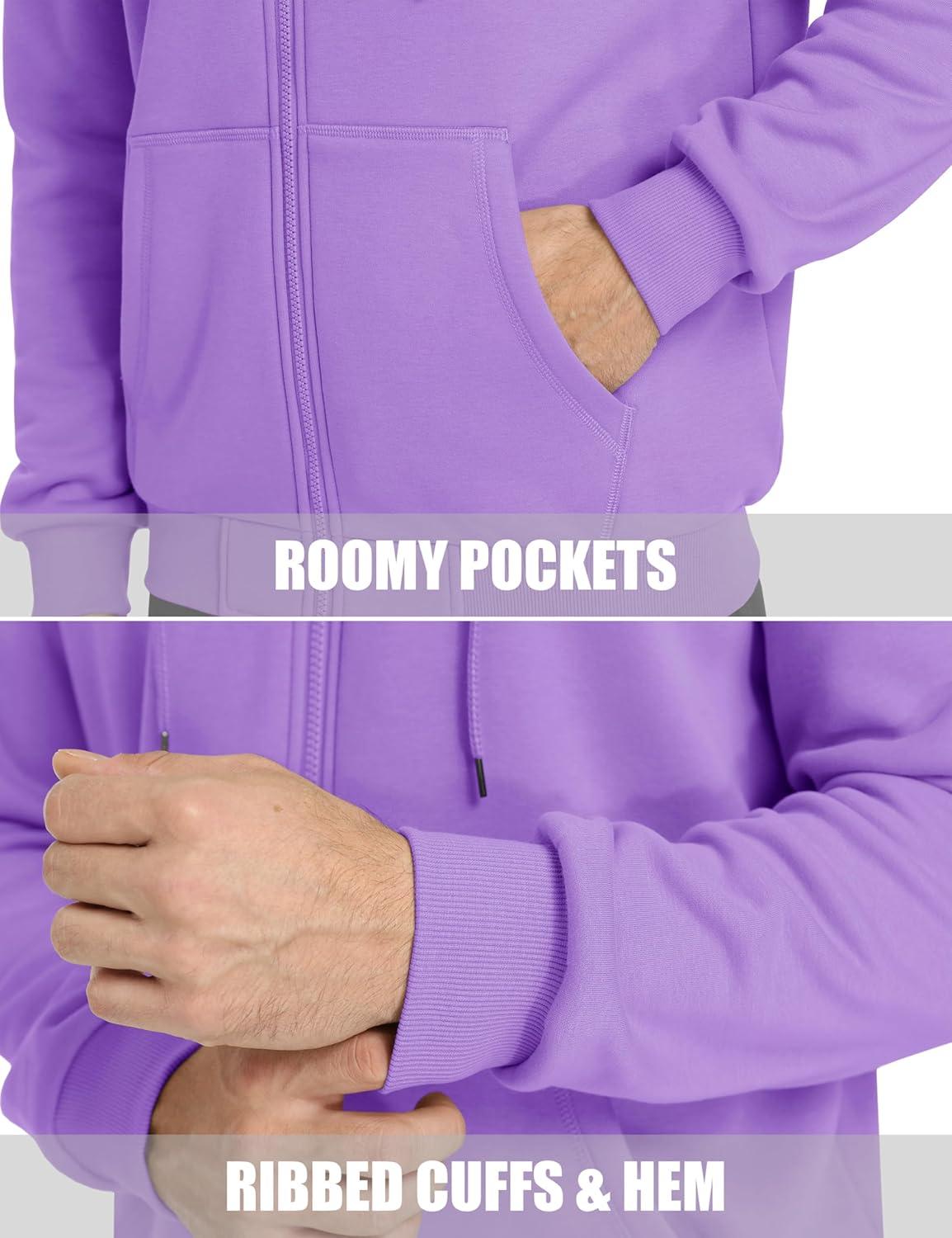 imageMAGCOMSEN Mens Hoodies Full Zip Up Sweatshirt Fleece Lined Midweigt Hooded Jacket with Pockets Casual Sports SweaterLight Purple
