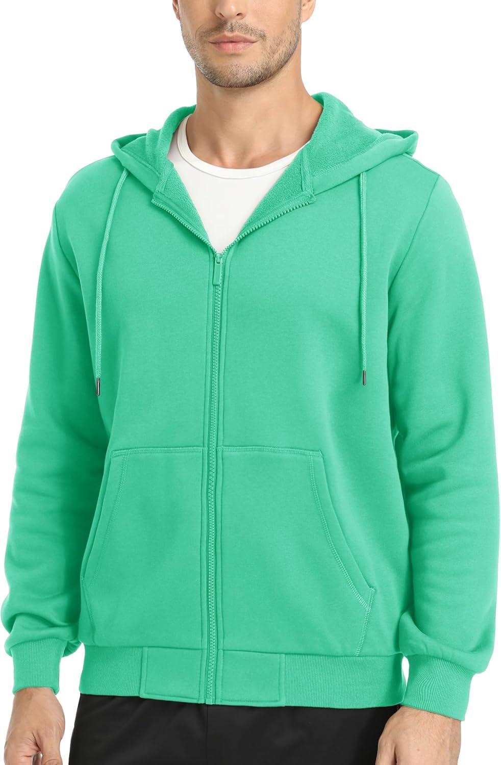 imageMAGCOMSEN Mens Hoodies Full Zip Up Sweatshirt Fleece Lined Midweigt Hooded Jacket with Pockets Casual Sports SweaterMint Green