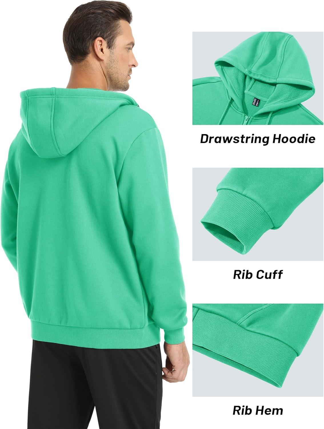 imageMAGCOMSEN Mens Hoodies Full Zip Up Sweatshirt Fleece Lined Midweigt Hooded Jacket with Pockets Casual Sports SweaterMint Green