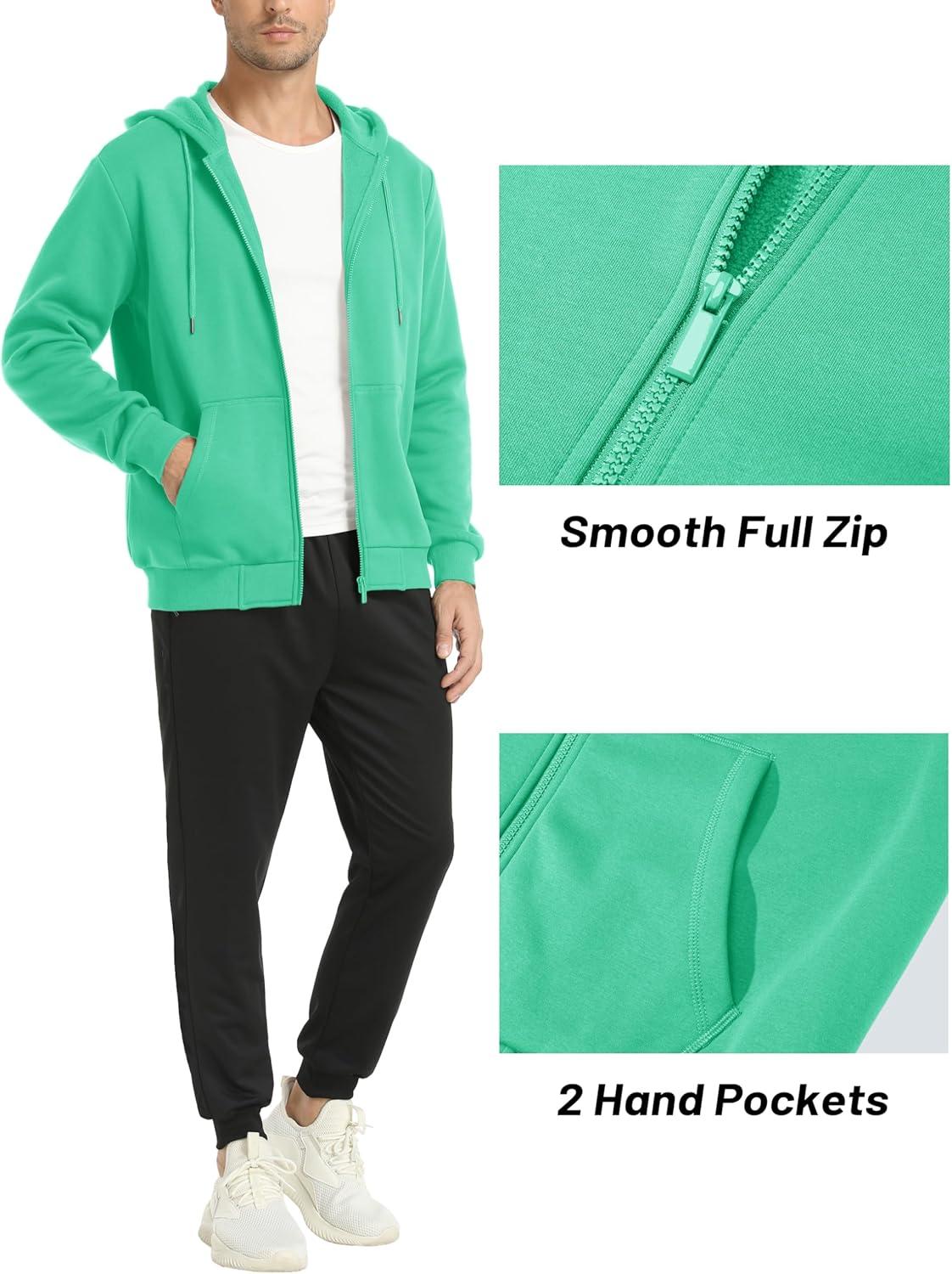 imageMAGCOMSEN Mens Hoodies Full Zip Up Sweatshirt Fleece Lined Midweigt Hooded Jacket with Pockets Casual Sports SweaterMint Green