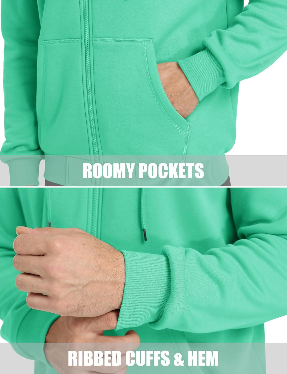 imageMAGCOMSEN Mens Hoodies Full Zip Up Sweatshirt Fleece Lined Midweigt Hooded Jacket with Pockets Casual Sports SweaterMint Green