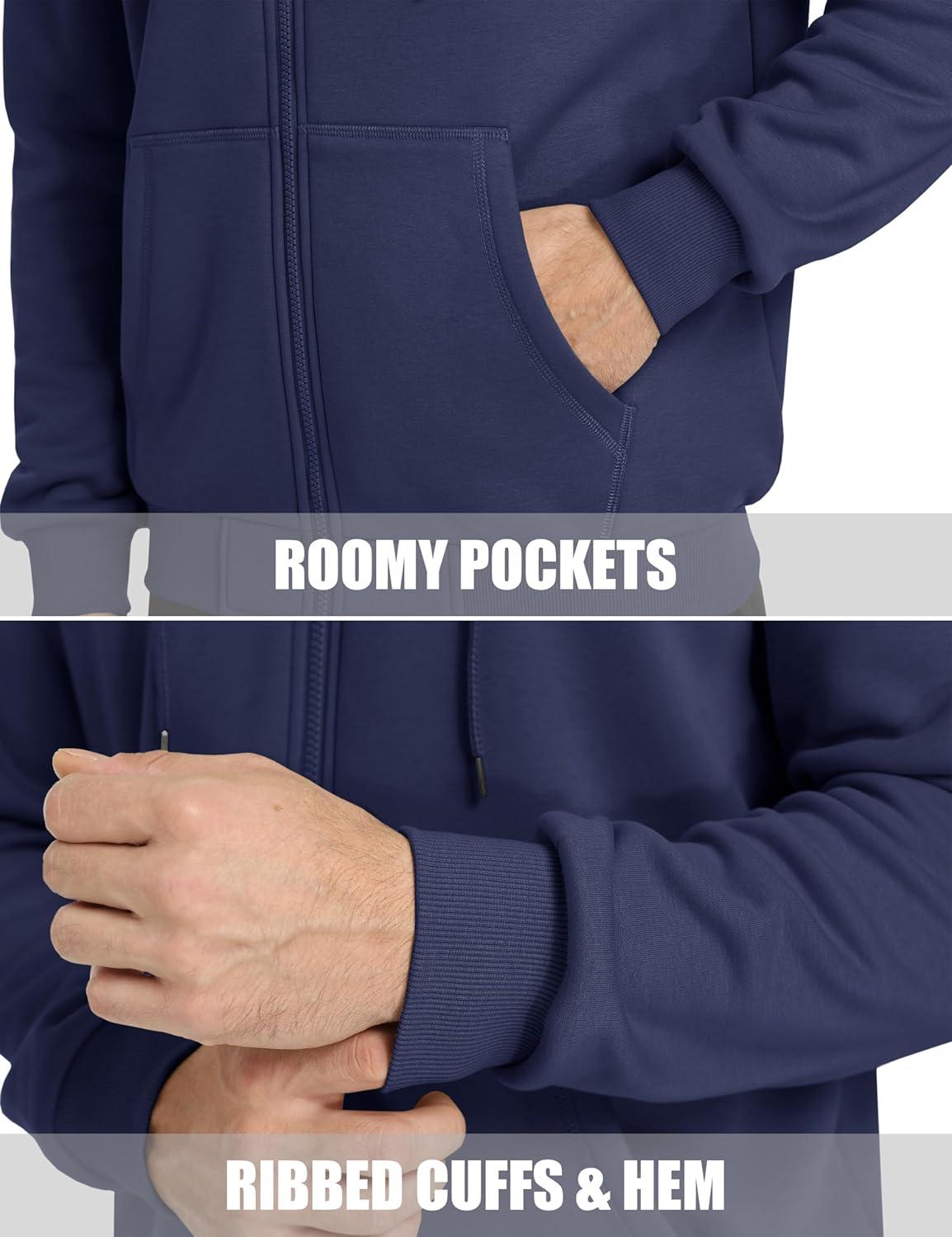 imageMAGCOMSEN Mens Hoodies Full Zip Up Sweatshirt Fleece Lined Midweigt Hooded Jacket with Pockets Casual Sports SweaterNavy