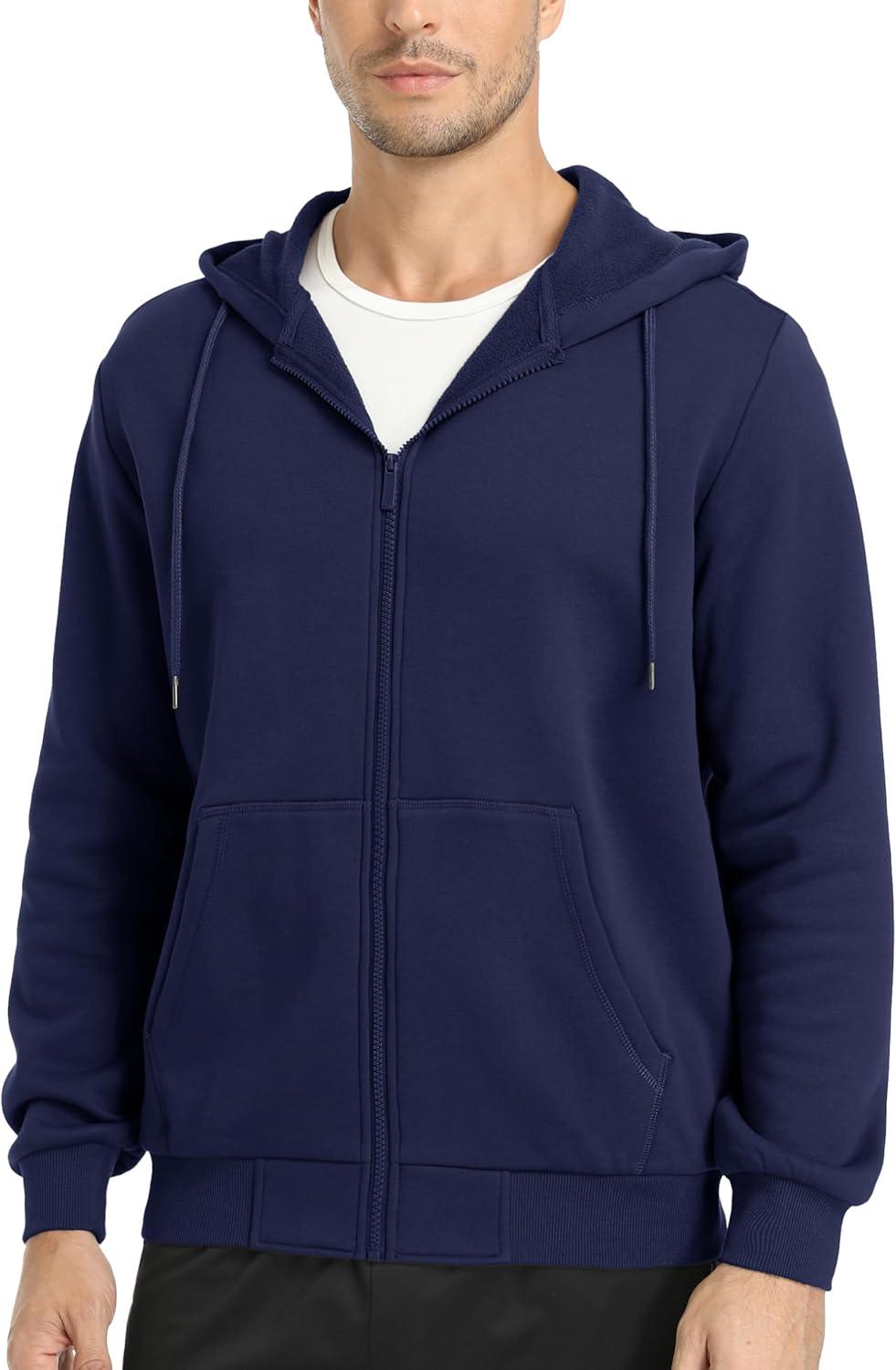 imageMAGCOMSEN Mens Hoodies Full Zip Up Sweatshirt Fleece Lined Midweigt Hooded Jacket with Pockets Casual Sports SweaterNavy