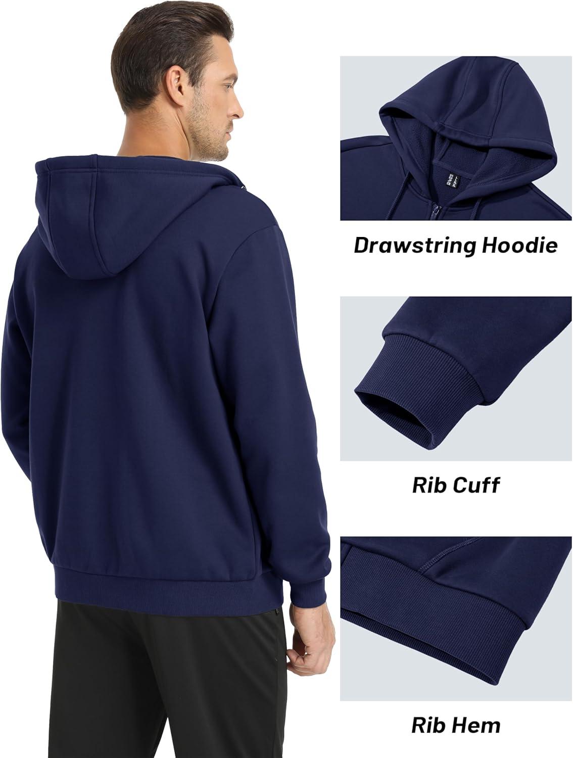 imageMAGCOMSEN Mens Hoodies Full Zip Up Sweatshirt Fleece Lined Midweigt Hooded Jacket with Pockets Casual Sports SweaterNavy