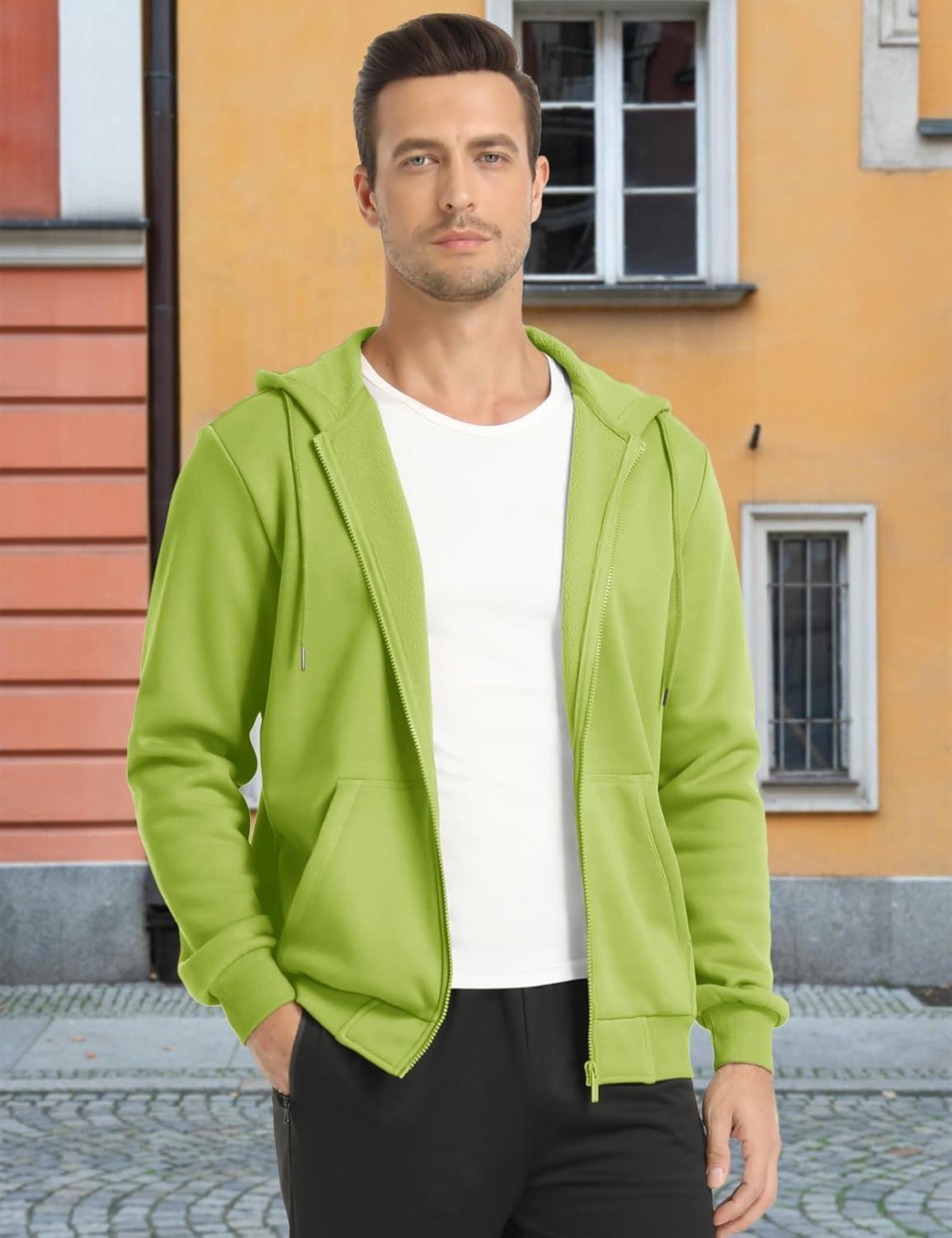 imageMAGCOMSEN Mens Hoodies Full Zip Up Sweatshirt Fleece Lined Midweigt Hooded Jacket with Pockets Casual Sports SweaterOlive Green