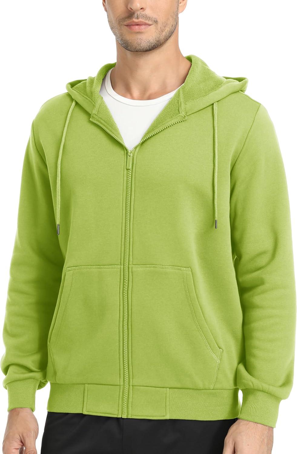 imageMAGCOMSEN Mens Hoodies Full Zip Up Sweatshirt Fleece Lined Midweigt Hooded Jacket with Pockets Casual Sports SweaterOlive Green