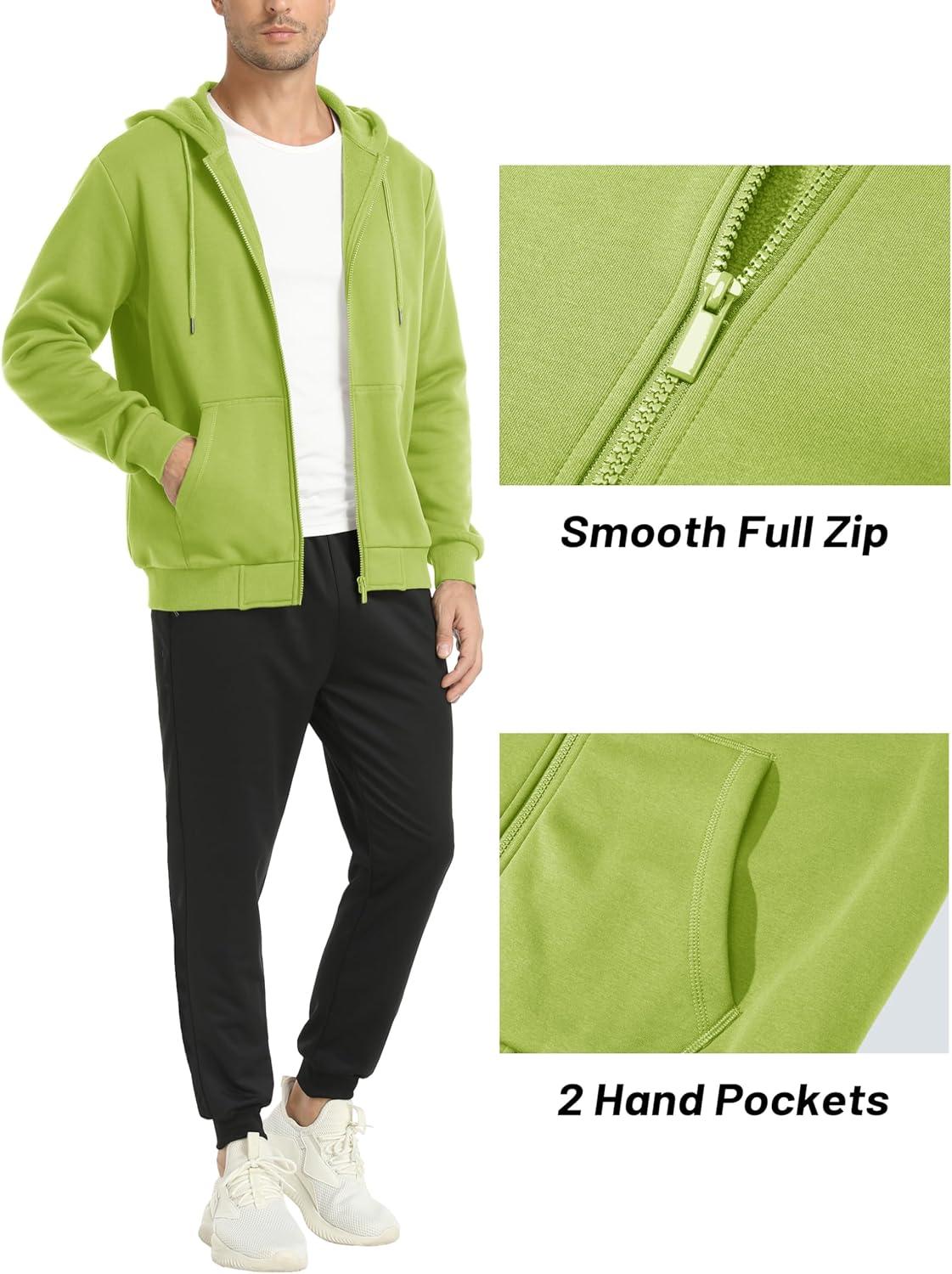 imageMAGCOMSEN Mens Hoodies Full Zip Up Sweatshirt Fleece Lined Midweigt Hooded Jacket with Pockets Casual Sports SweaterOlive Green