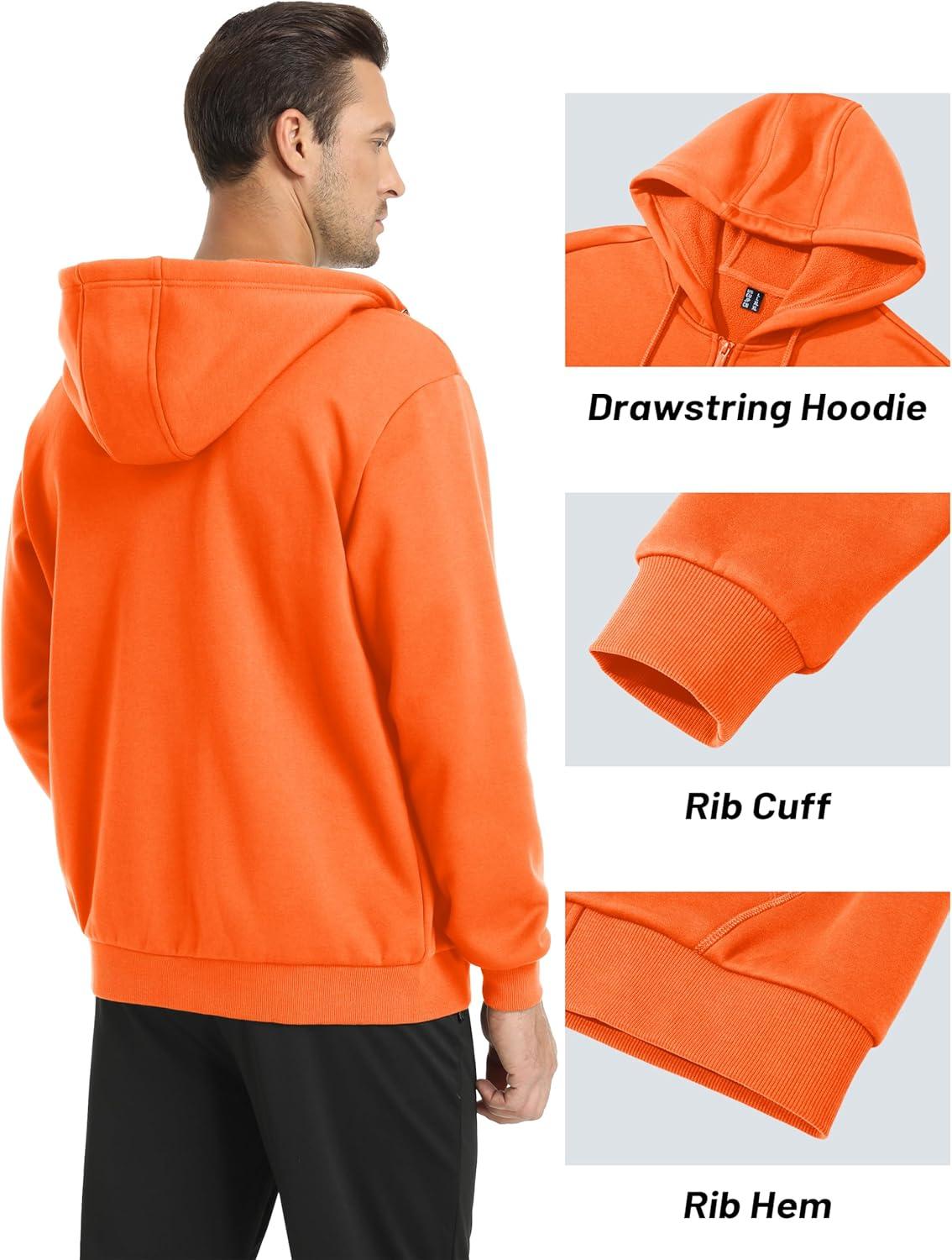 imageMAGCOMSEN Mens Hoodies Full Zip Up Sweatshirt Fleece Lined Midweigt Hooded Jacket with Pockets Casual Sports SweaterOrange