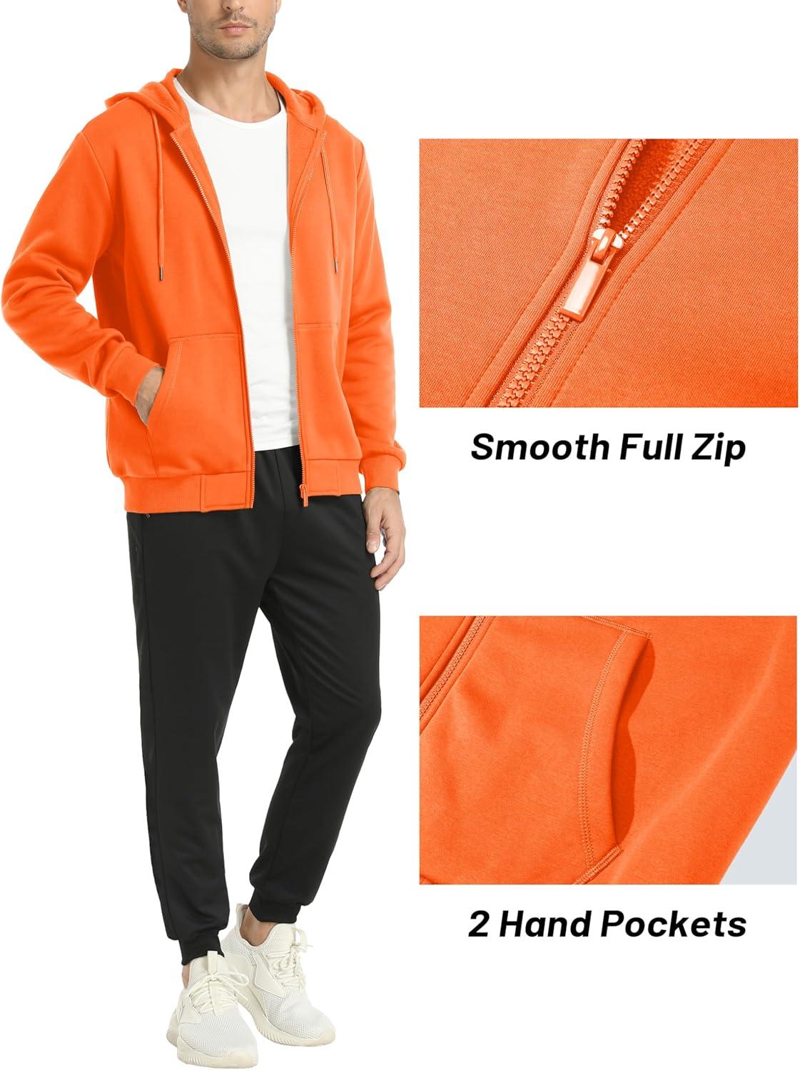 imageMAGCOMSEN Mens Hoodies Full Zip Up Sweatshirt Fleece Lined Midweigt Hooded Jacket with Pockets Casual Sports SweaterOrange