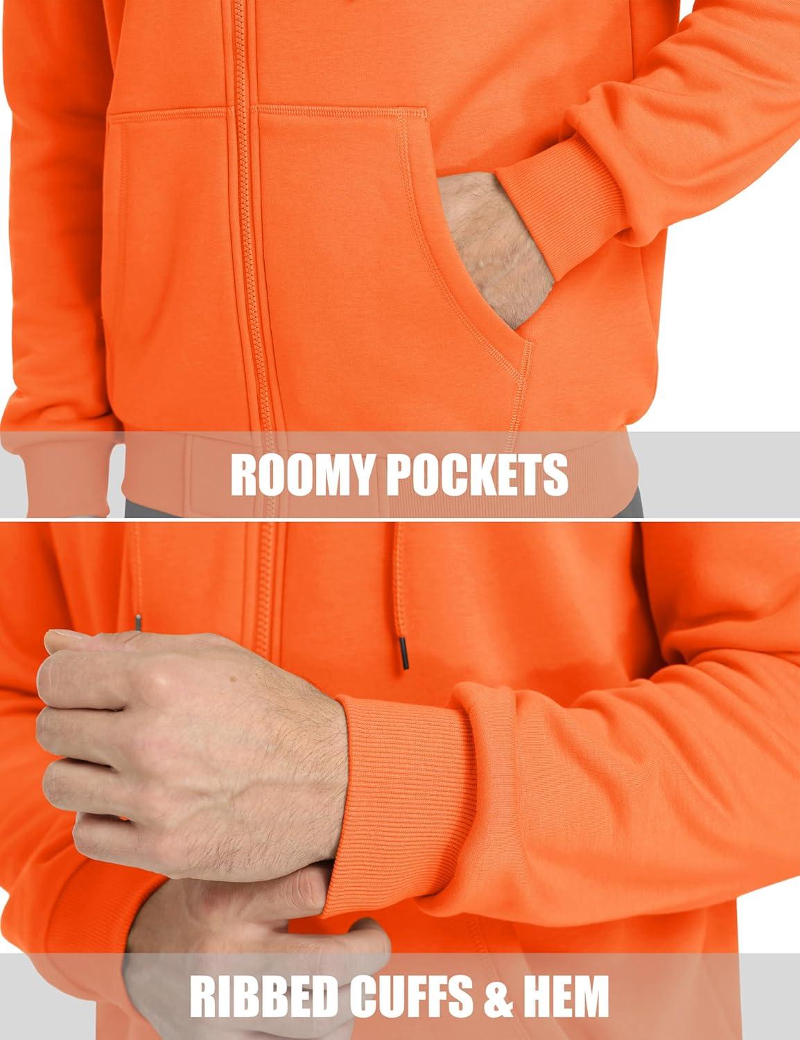 imageMAGCOMSEN Mens Hoodies Full Zip Up Sweatshirt Fleece Lined Midweigt Hooded Jacket with Pockets Casual Sports SweaterOrange