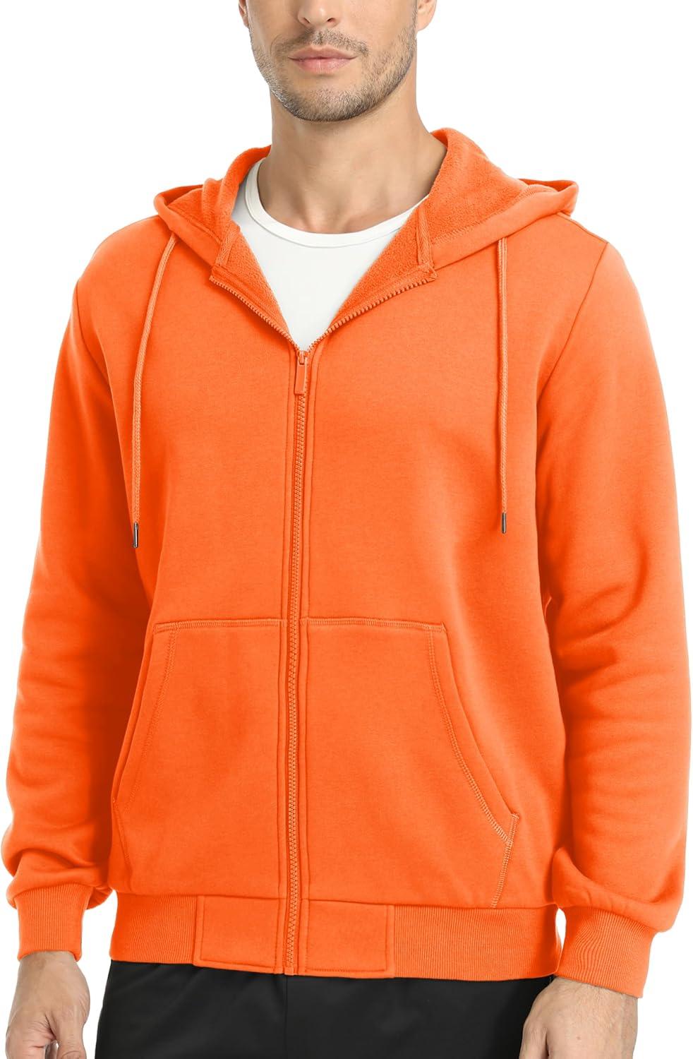 imageMAGCOMSEN Mens Hoodies Full Zip Up Sweatshirt Fleece Lined Midweigt Hooded Jacket with Pockets Casual Sports SweaterOrange