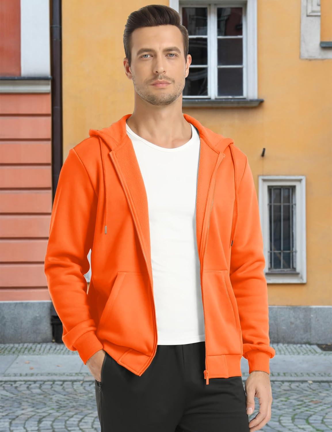 imageMAGCOMSEN Mens Hoodies Full Zip Up Sweatshirt Fleece Lined Midweigt Hooded Jacket with Pockets Casual Sports SweaterOrange