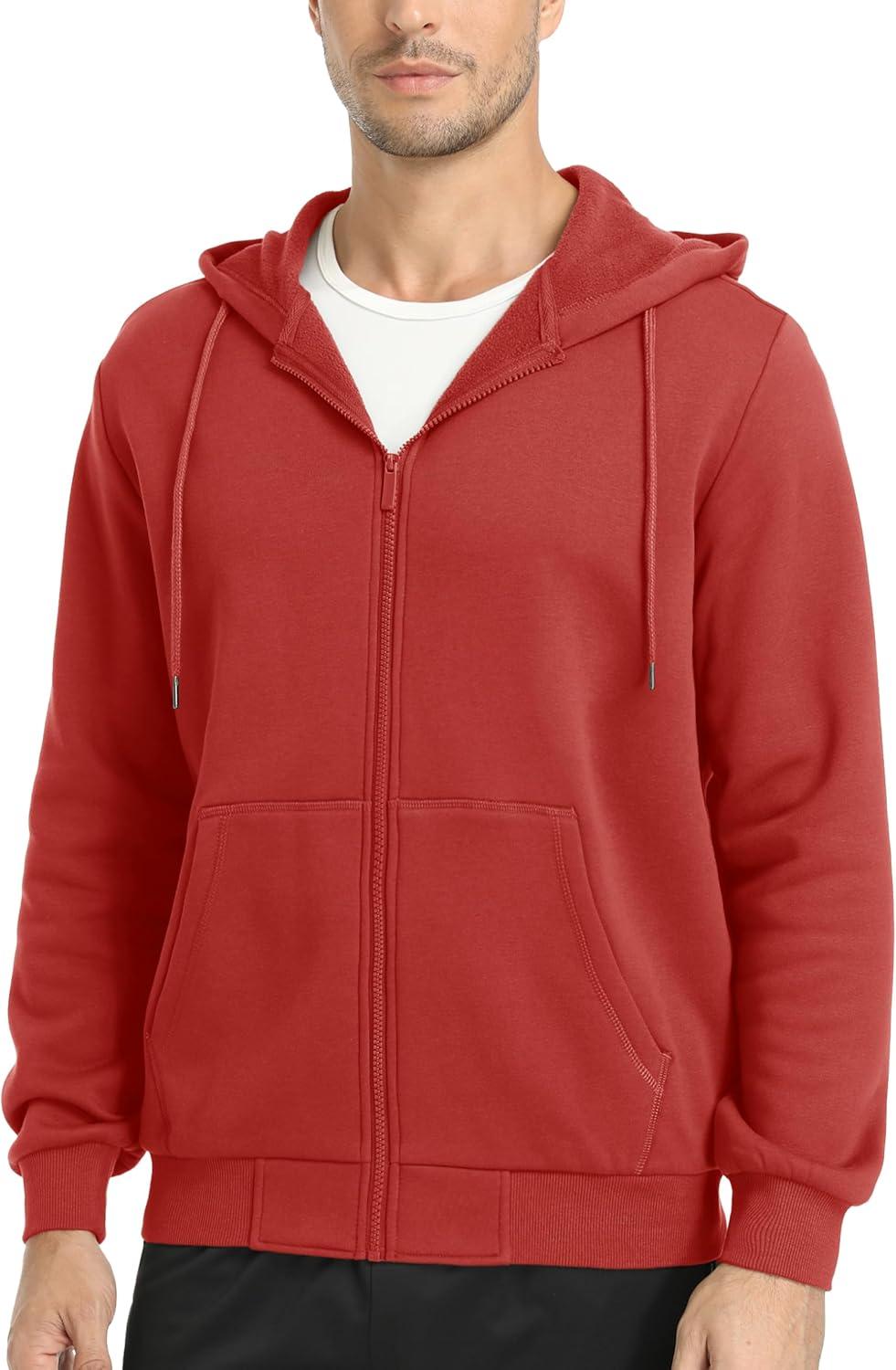 imageMAGCOMSEN Mens Hoodies Full Zip Up Sweatshirt Fleece Lined Midweigt Hooded Jacket with Pockets Casual Sports SweaterOrange Red
