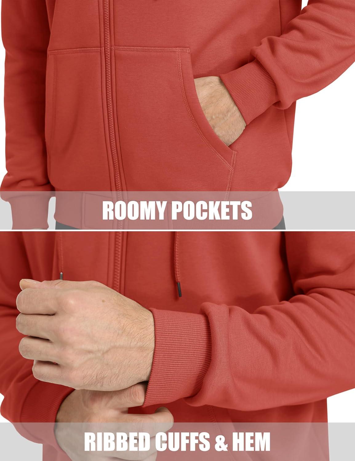 imageMAGCOMSEN Mens Hoodies Full Zip Up Sweatshirt Fleece Lined Midweigt Hooded Jacket with Pockets Casual Sports SweaterOrange Red