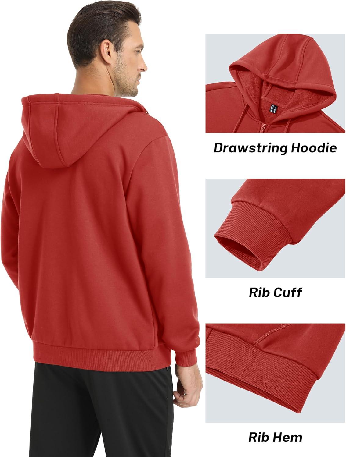 imageMAGCOMSEN Mens Hoodies Full Zip Up Sweatshirt Fleece Lined Midweigt Hooded Jacket with Pockets Casual Sports SweaterOrange Red