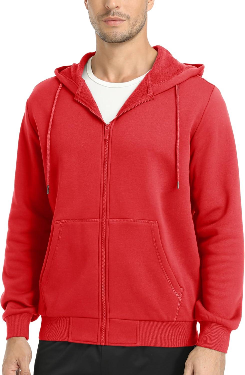 imageMAGCOMSEN Mens Hoodies Full Zip Up Sweatshirt Fleece Lined Midweigt Hooded Jacket with Pockets Casual Sports SweaterTomato
