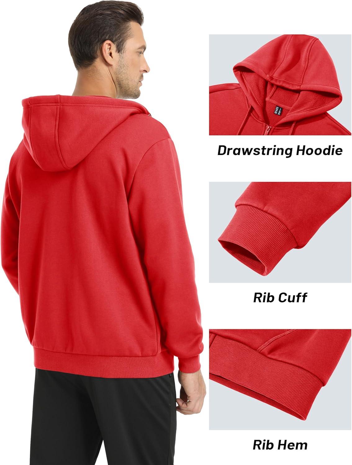 imageMAGCOMSEN Mens Hoodies Full Zip Up Sweatshirt Fleece Lined Midweigt Hooded Jacket with Pockets Casual Sports SweaterTomato