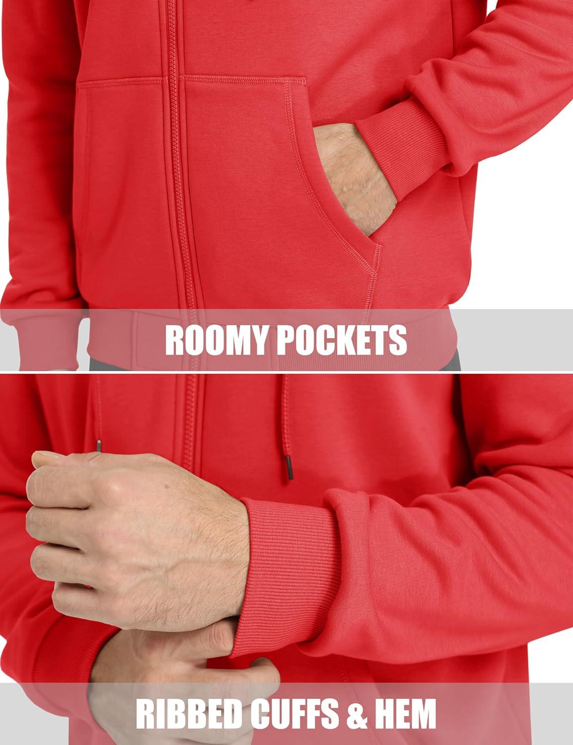 imageMAGCOMSEN Mens Hoodies Full Zip Up Sweatshirt Fleece Lined Midweigt Hooded Jacket with Pockets Casual Sports SweaterTomato