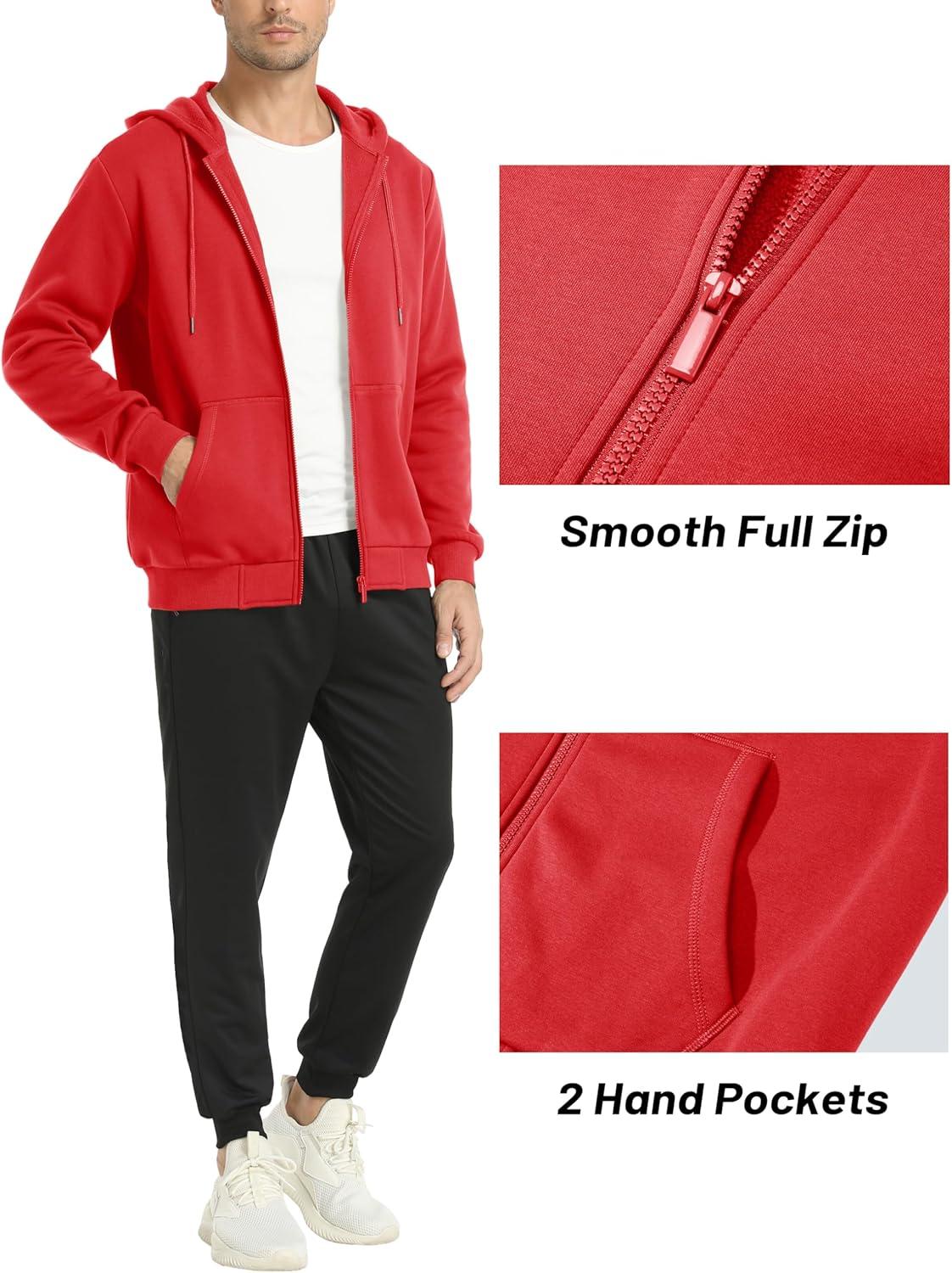 imageMAGCOMSEN Mens Hoodies Full Zip Up Sweatshirt Fleece Lined Midweigt Hooded Jacket with Pockets Casual Sports SweaterTomato