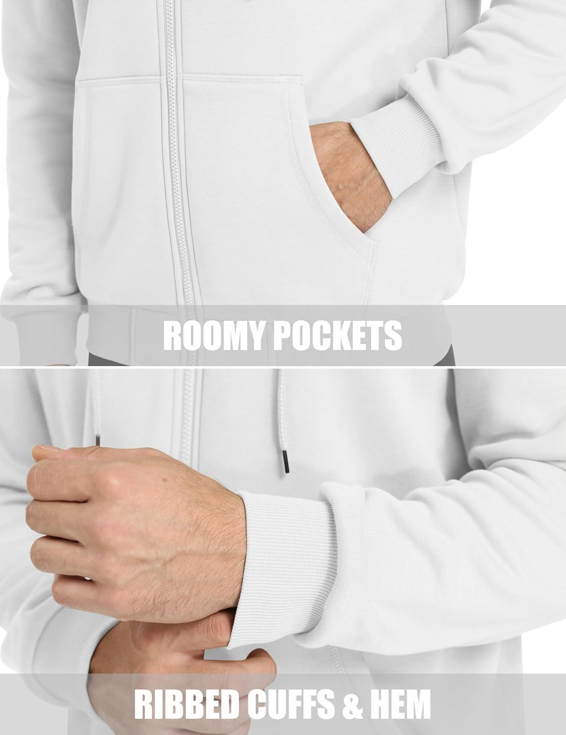 imageMAGCOMSEN Mens Hoodies Full Zip Up Sweatshirt Fleece Lined Midweigt Hooded Jacket with Pockets Casual Sports SweaterWhite