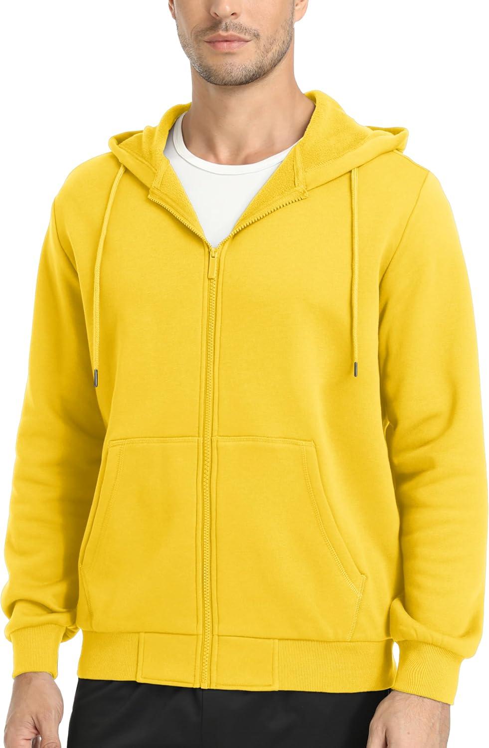 imageMAGCOMSEN Mens Hoodies Full Zip Up Sweatshirt Fleece Lined Midweigt Hooded Jacket with Pockets Casual Sports SweaterYellow
