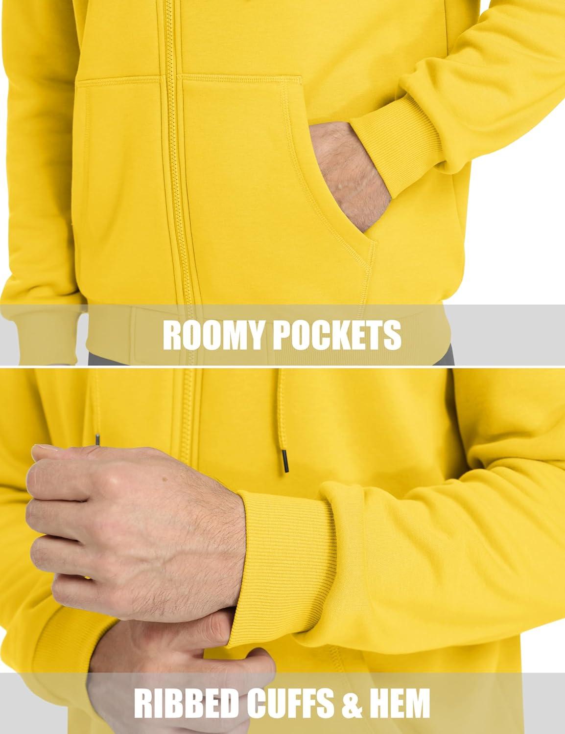 imageMAGCOMSEN Mens Hoodies Full Zip Up Sweatshirt Fleece Lined Midweigt Hooded Jacket with Pockets Casual Sports SweaterYellow