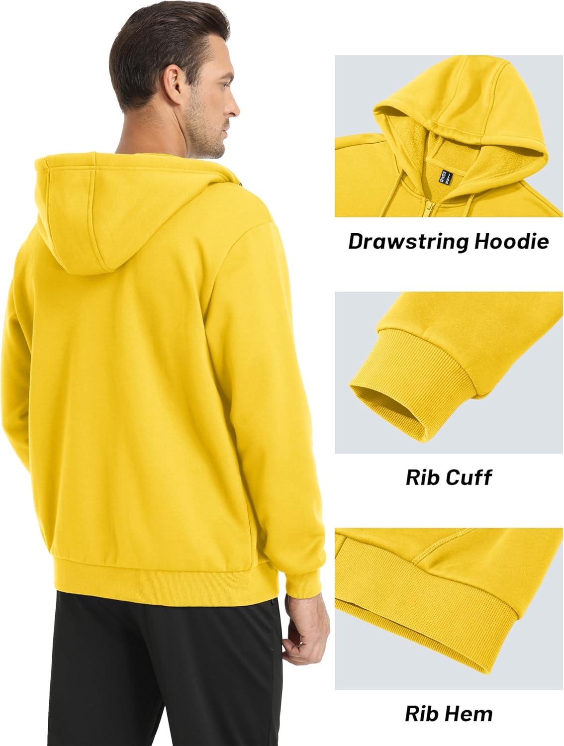 imageMAGCOMSEN Mens Hoodies Full Zip Up Sweatshirt Fleece Lined Midweigt Hooded Jacket with Pockets Casual Sports SweaterYellow